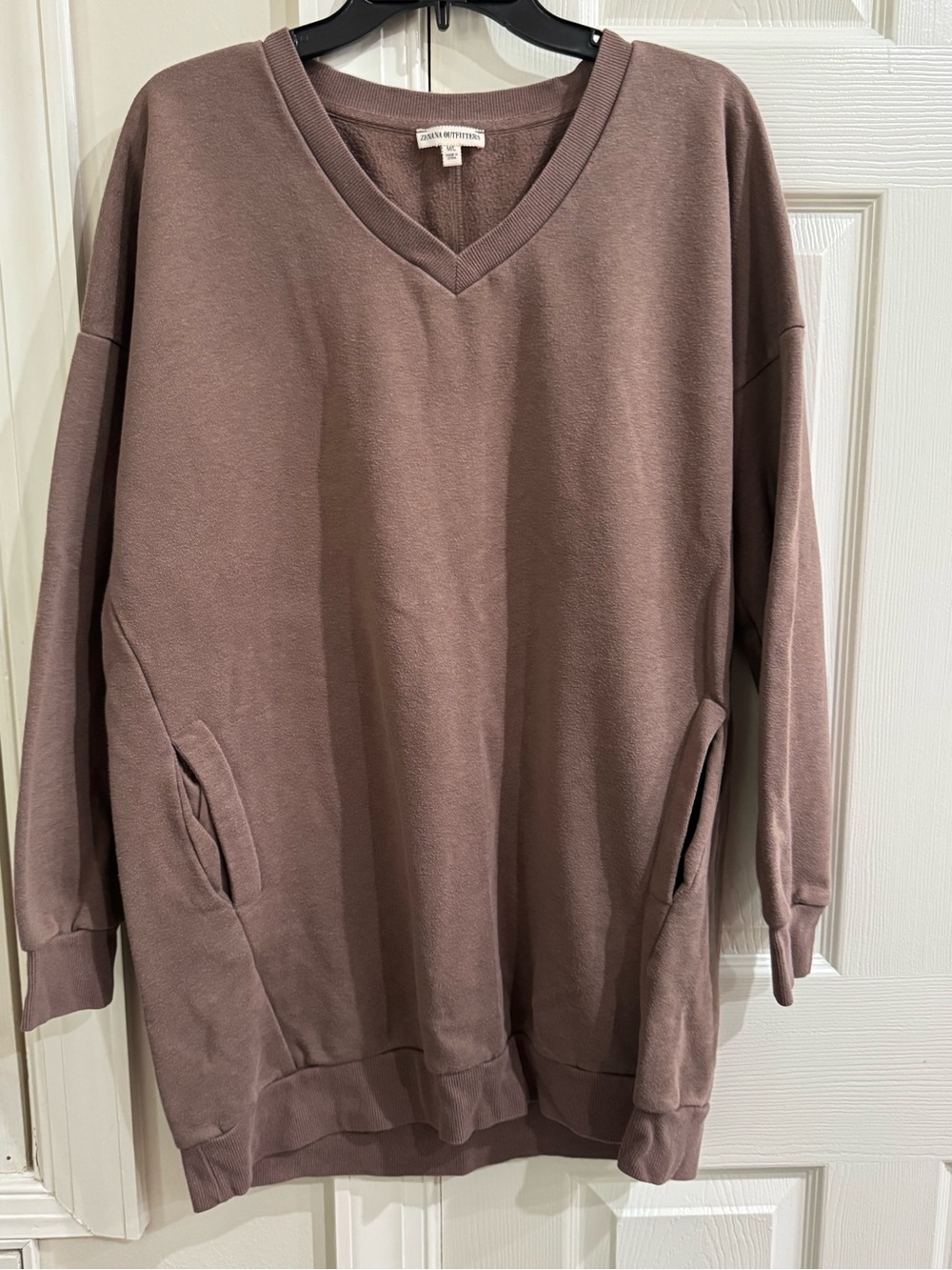 Zenana Outfitters Dusty Brown V-Neck Pocket Sweater